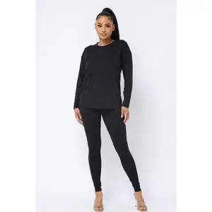 Basic Crew Set in Black Long Sleeve Round Neck