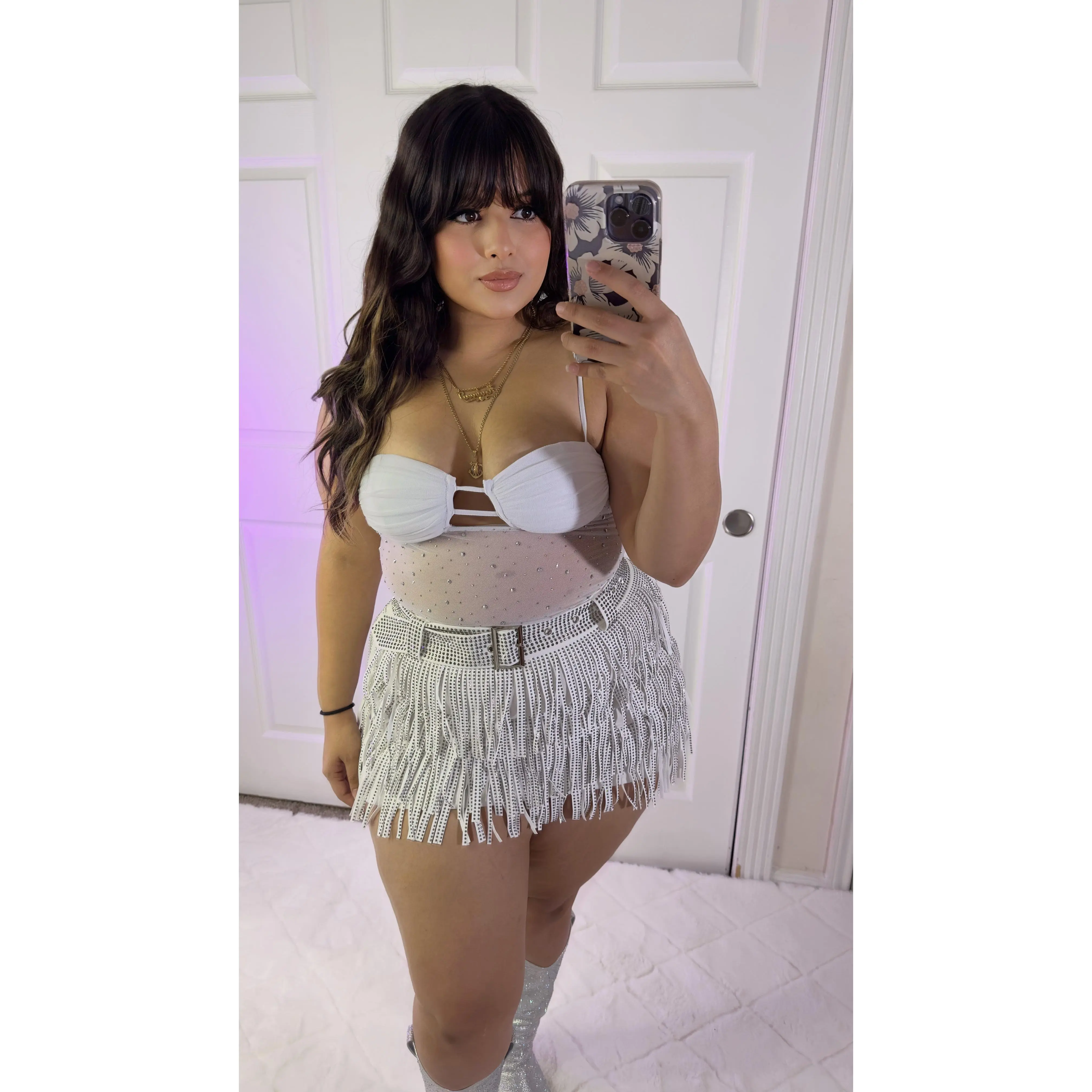 Mamiii Fringe Skort - White (PLUS SIZE)