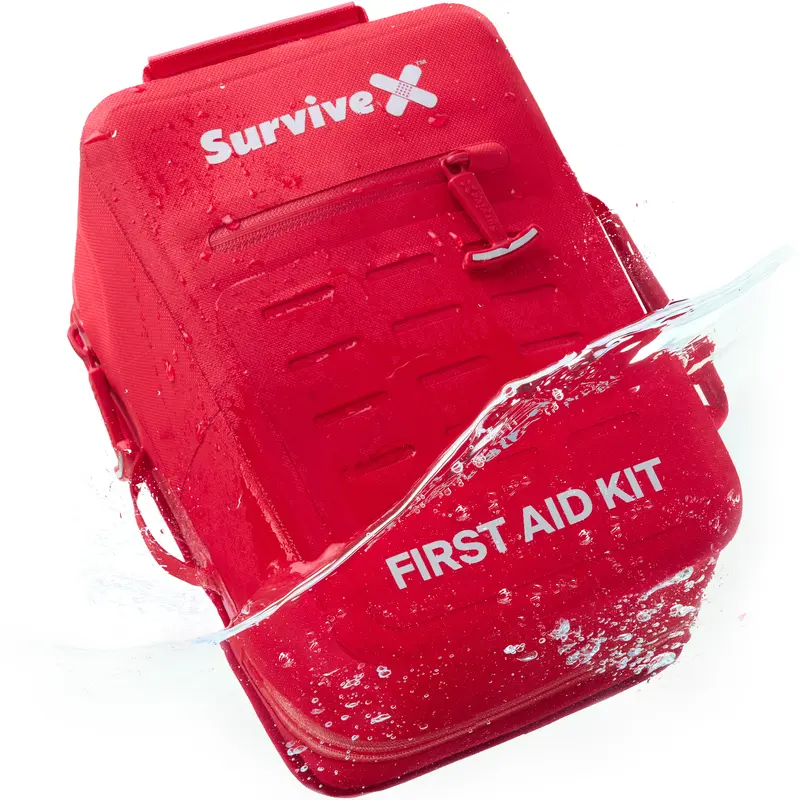 SURVIVEX Large Waterproof First Aid Kit for Car, Travel & Home - Emergency Kit for Hiking, Camping, Backpacking and Outdoors - Includes Zip Stitch Wound Closure Strips
