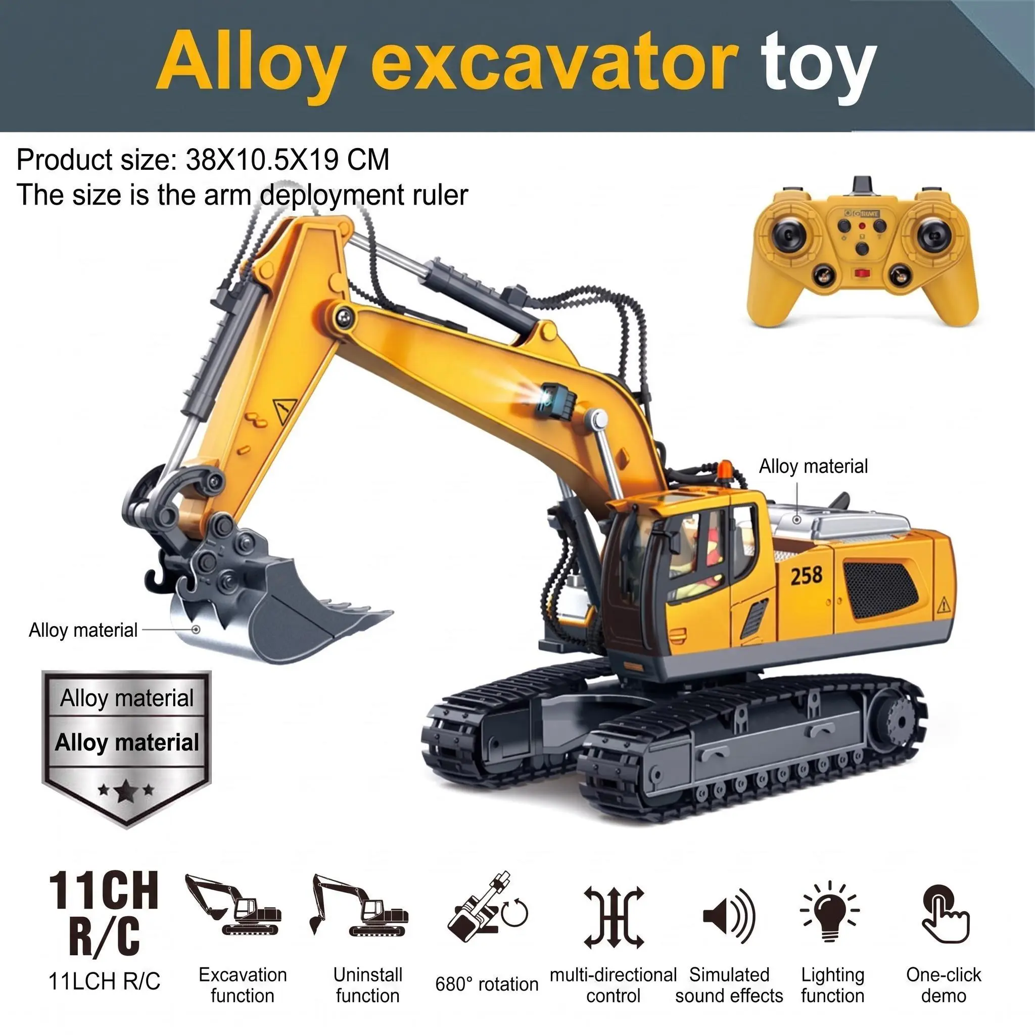 Cross-border tracked alloy remote control excavator toy for children, boys' car model, construction vehicle, remote control car toy, in-stock wholesale