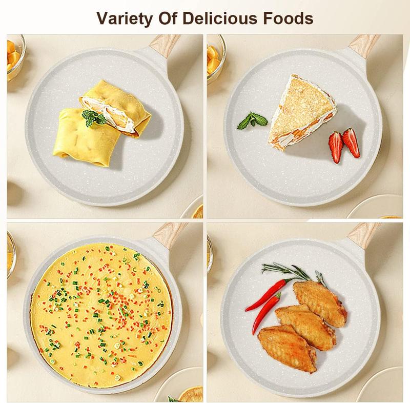 Nonstick Crepe Pan with Spreader,  Ceramic Coating Pancake Dosa Tawa Griddle Pan, for All Stove, Induction Compatible, PFOA Free (White)