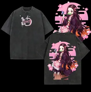 valentine shirts Retro Nezuko Vintage Tee – Oversized Demon Slayer Anime Shirt Cherry Blossom Streetwear for Fans