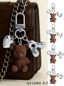 1pc Letter Teddy Bear Keychain, Keychain For Bags, Silver Bubble Letter A-Z Keychain, Teddy Bear Bag Charm Suitable For Handbag, Wallet, Backpack, Travel Bag, Daily Use And Decorative Gift, Fashion Accessory For Women And Girls