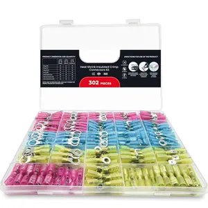 302 Pcs Heat Shrink Wiring Connectors Kits, Eletrical Wire Terminals, Crimp Insulated Connector Assortment- Ring Fork Spade Splices, Waterproof, for Marine, Automotive, 21Size, 16-14 22-18 12-10 Gauge