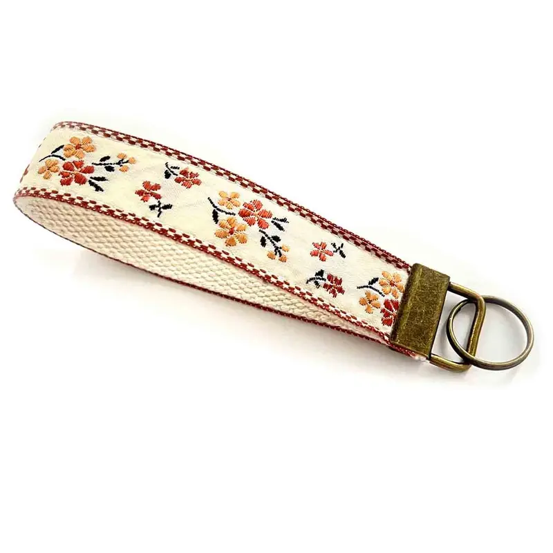 1/20pcs Floral Embroidered Wristlet Keychain for Women, Cute Fabric Wrist Strap Key Ring with Metal Hardware, Cute Keychains