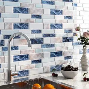 Marble Peel and Stick Backsplash for 12"x12" Blue White Stick on Backsplash Tiles for Backsplash Tiles Peel and Stick Wall Tile Stickers for Shower Waterproof 5-Sheet