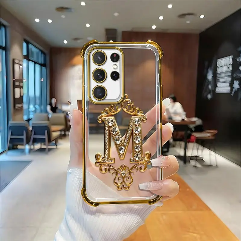 Suitable for [Galaxy S24 Ultra] high-end phone case🥰，Features a premium-look printed design—not actual 3D diamond studs，Choose from any of the 26 letters. YM99