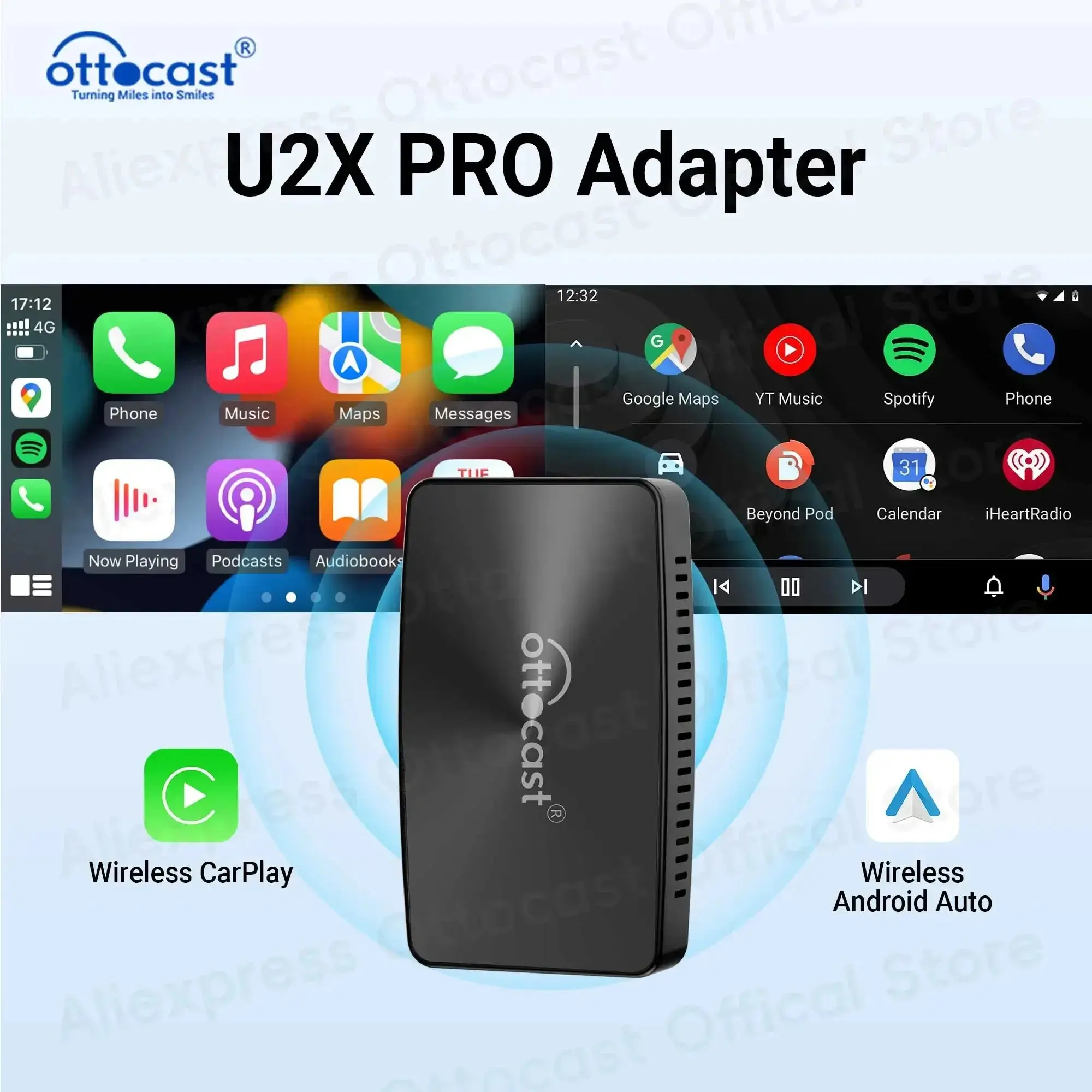 OTTOCAST U2X PRO Wired to Wireless Android Auto CarPlay 2 in 1 Adapter USB Bluetooth WiFi Car Accessories Car Gadget Smart Box