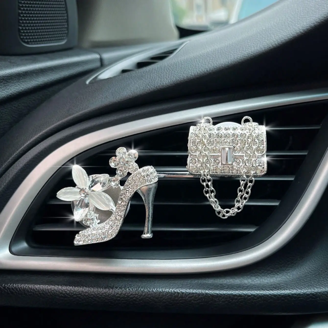 2pcs Rhinestone High Heel Design Car Air Vent Decorations, Elegant Diamond Accents for Car Interior Accessories, Stylish Auto Decoration, Automotive Decorative Accessories, Car Interior Decorative, Car Ornament