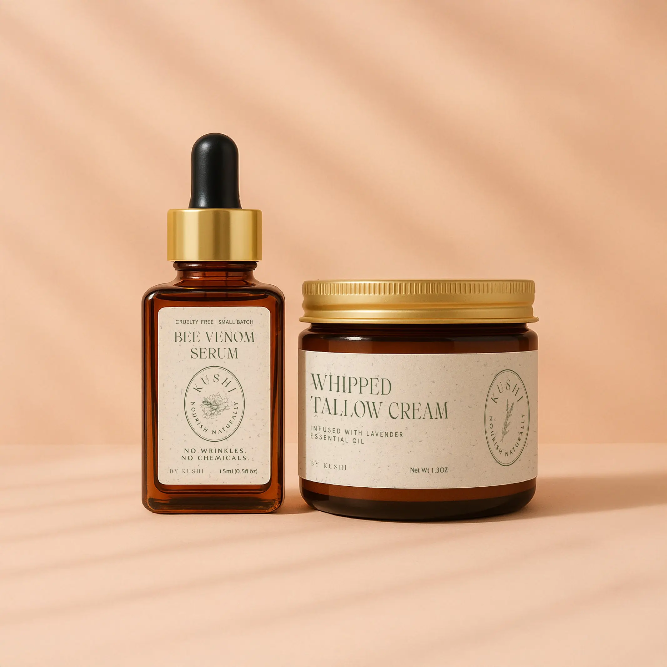 Kushi Beauty Bee Venom + Grass-Fed Tallow Bundle - Natural Anti-Aging Skincare Set for Wrinkles Fine Lines Dry Skin Barrier Repair - Collagen Boosting Moisturizing Duo