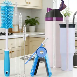 5-piece water bottle cleaning brush set, suitable for 24oz/32oz/40oz cups. This multifunctional cleaning kit includes a long bottle brush and straw cleaner brushes, ideal for tumblers, water bottles and various drinking cups.