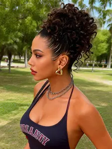 Messy Bun Short Curly Ponytail Extension Elastic Drawstring Loose Hair Bun Hair Pieces for Women Synthetic Hair Extension