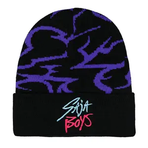 K-Pop Demon Hunters Beanie Saja Boys Demon Pattern Embroidered Women's Knit Cuff Hat Cap OSFM