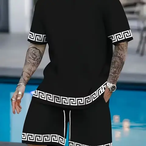 Men's Summer Short Sleeve Shorts Set, 3D Digital Print, Casual Commuter Set, Casual Loose Fit, Relaxed Fit, Perfect for Commuting, Sports, Fitness, Streetwear, All Seasons