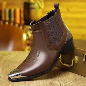 British style square leather boots men's fashionable short boots