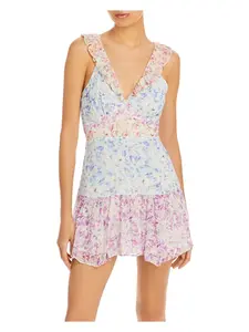 Love Shack Fancy Womens Seneca Floral Tiered Fit & Flare Dress 10 Casual Silk