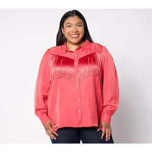 American West by Carolyn Pollack Button Front Fringe Blouse
