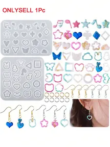 1 piece crystal glue resin earring mold DIY cute moon star cat rabbit head earring pendant silicone mold suitable for making earring jewelry accessories suitable for women and girls DIY Beading Accessories