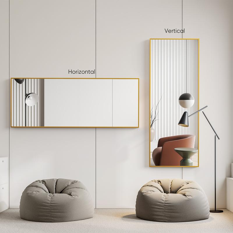 【Black Friday】 71 "x26" full-length mirror-floor-standing, wall-mounted or tilting full-length mirror with arched rectangular design, frameless suspension mirror suitable for bedrooms, corridors and entrance passages, gold/black