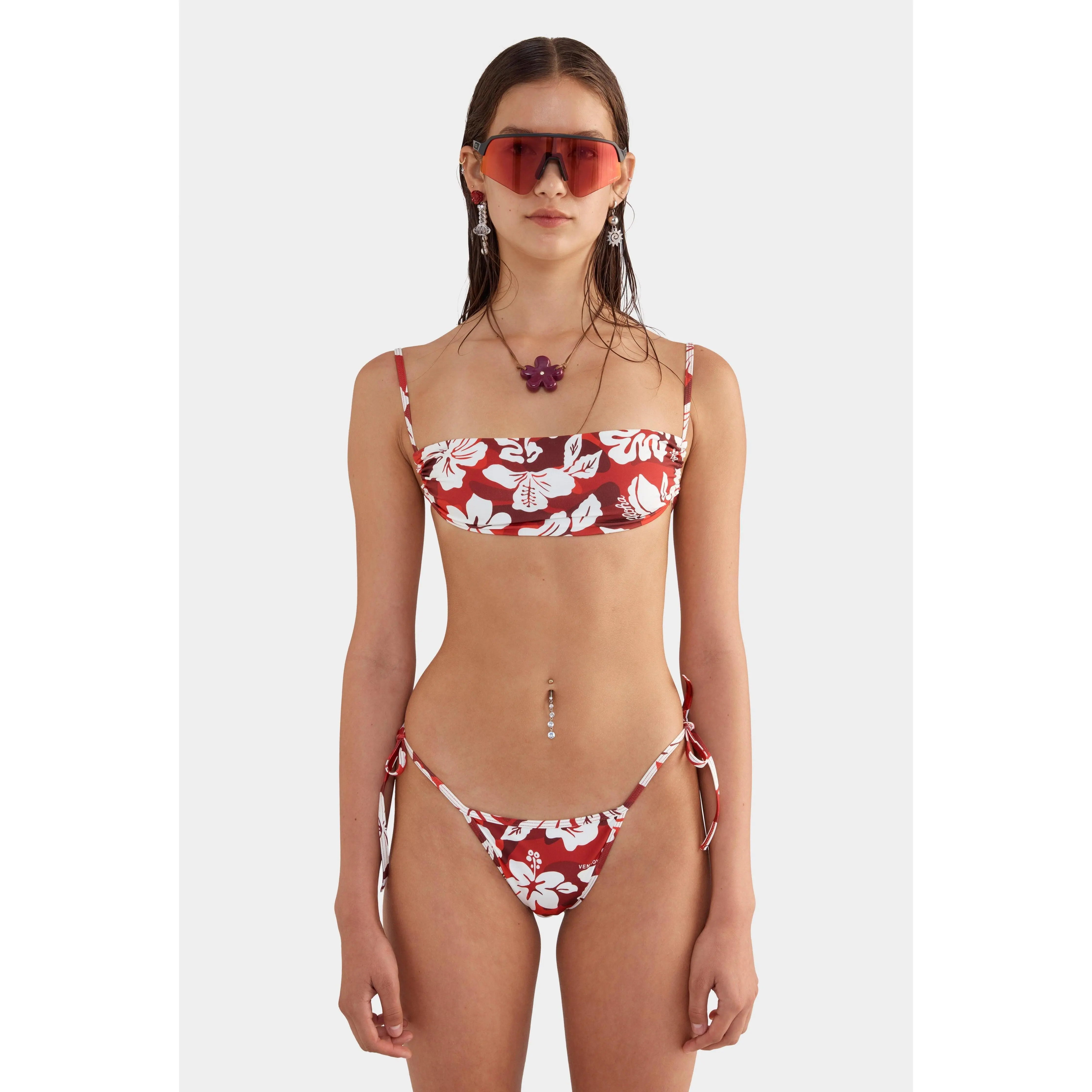 Bandeau Swim Top - Red Hibiscus Camo