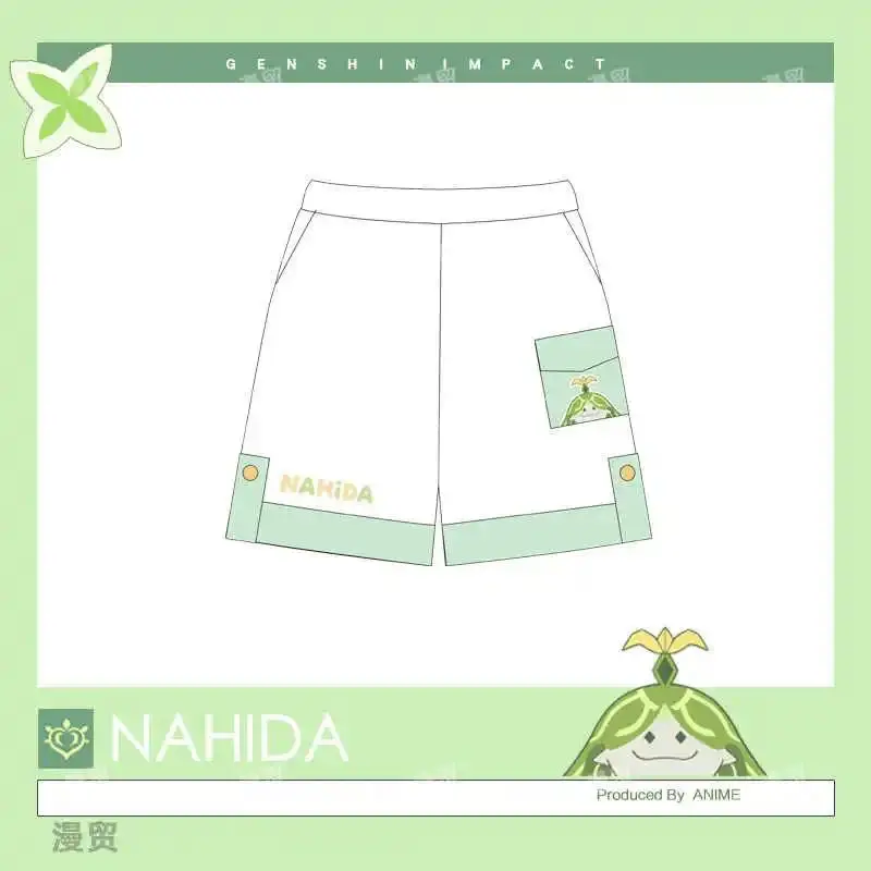 NEW Game Nahida Genshin Impact Theme Summer Casual Short Sleeve T-shirt Tops Student Cosplay Costume Summer Tee Shorts Suit
