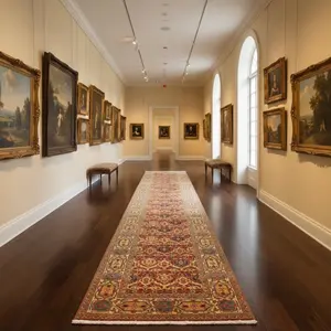 14 ft Extra Long Persian Runner Rug, Traditional Red Blue Gallery Rug, Antique Style Runner