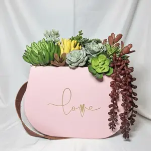 KIVAAR Love Pink Bag with Succulent Arrangement Regular Edition Modern Elegant Home Decor