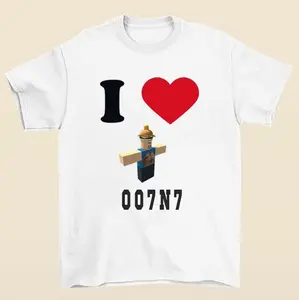 I Love 007n7 Roblox Shirt Featuring Bold Retro Typography in Trendy Streetwear Style