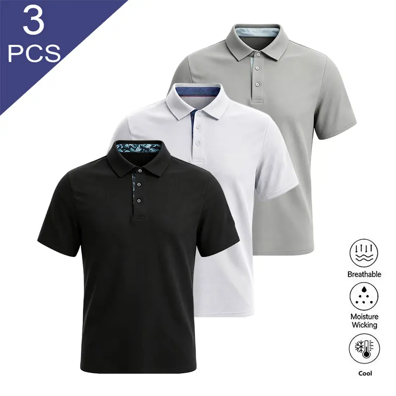 Clean Gent 3-pack men’s solid-color summer polo shirts, regular fit, comfortable casual polo shirts that are breathable and soft, suitable for everyday casual wear—fashionable men’s clothing for daily wear.