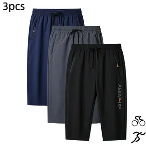 3-Pack Men’s Quick-Dry 7/8 Athletic Pants, Elastic Waist, Zipper Pockets
