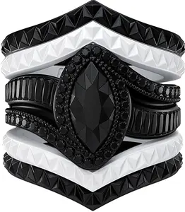 Rinfit Silicone Rings for Women - Marquise with 4 Stackable Rings - Silicone Diamond Rings Wedding Bands Women