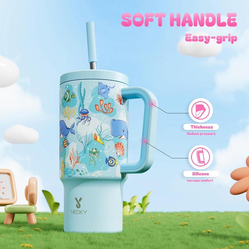 【Meoky】24oz Tumbler with Handle & Straw -  Leakproof, cute water bottles,BPA-Free, Insulated Stainless Steel Cup with Handle for Travel, School, Car Rides (Boys & Girls),Valentine's Day gift