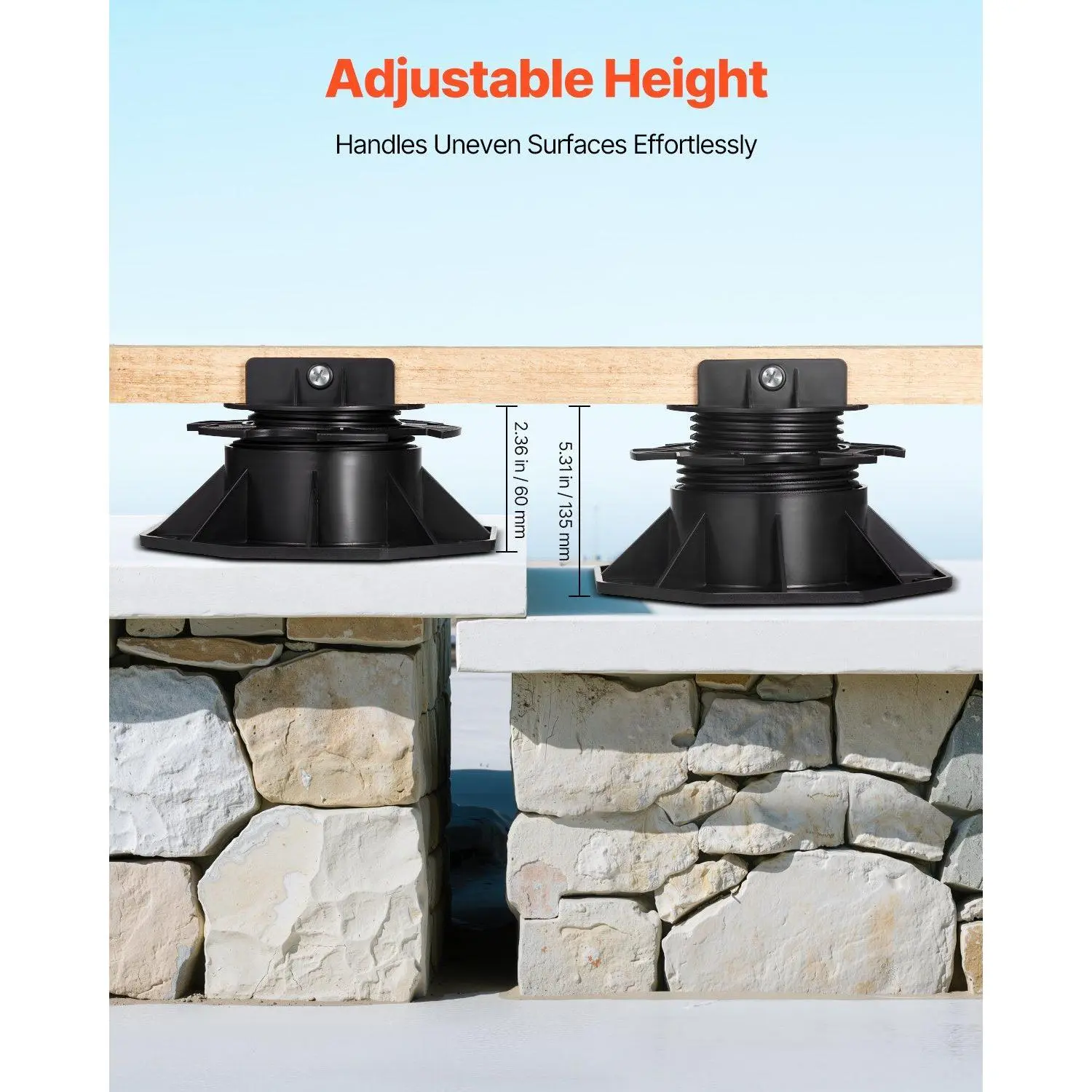 VEVOR 12 Pcs Gear Adjusted Deck Support Pedestals, Durable and Resistant Deck Foundation Bases with 2.36-5.31 in Rising Height, Easy Installation