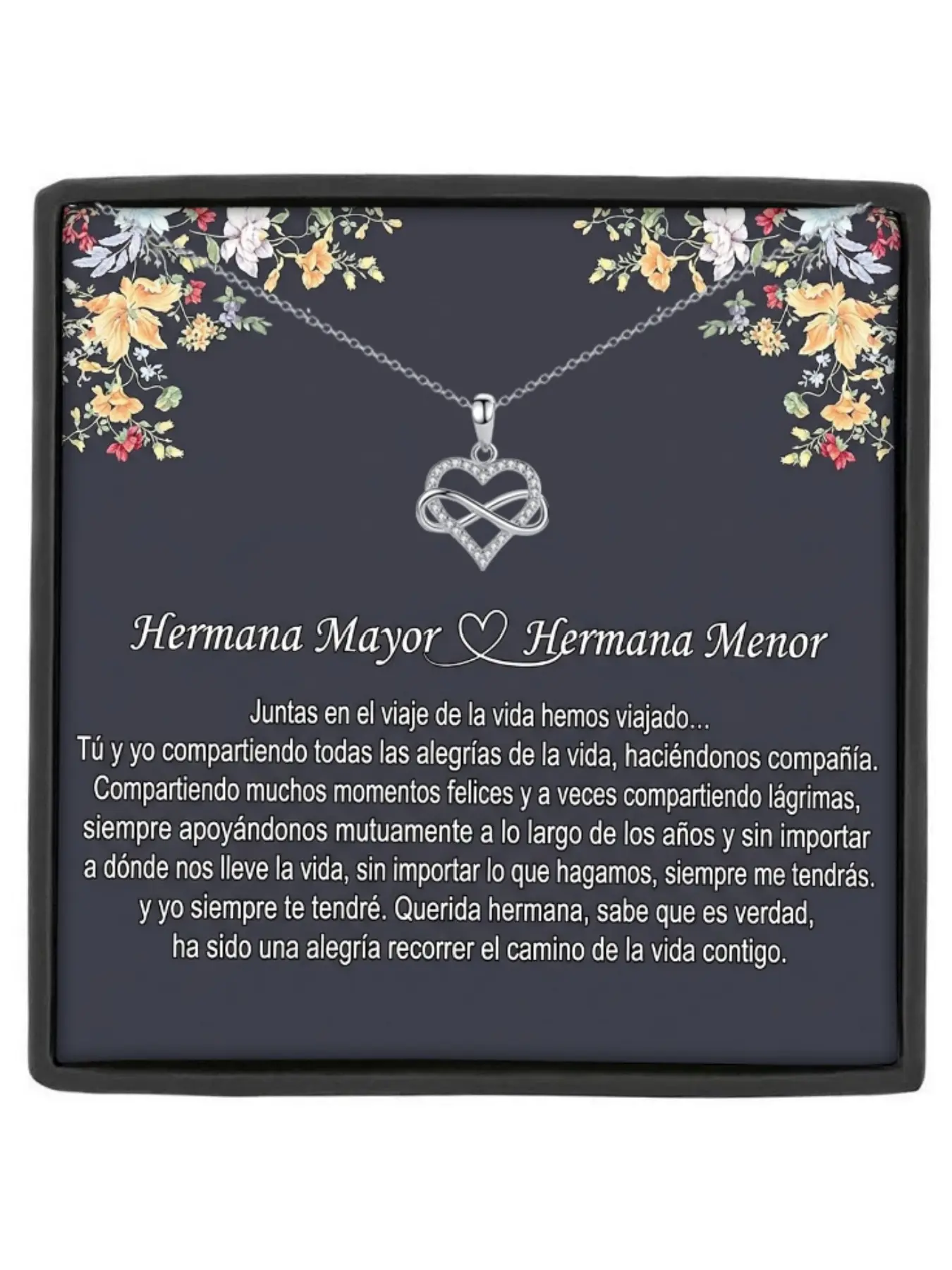 Big Sister Little Sister Infinity Heart Necklace with Message Card and Gift Box Birthday/Christmas/Unbreakable Sister Bond