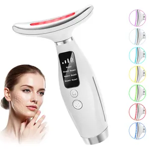 7 Color LED Facial & Neck Massager, Skin Care Beauty Device with Vibration for Face Neck Lifting, Double Chin Care Tool for Women