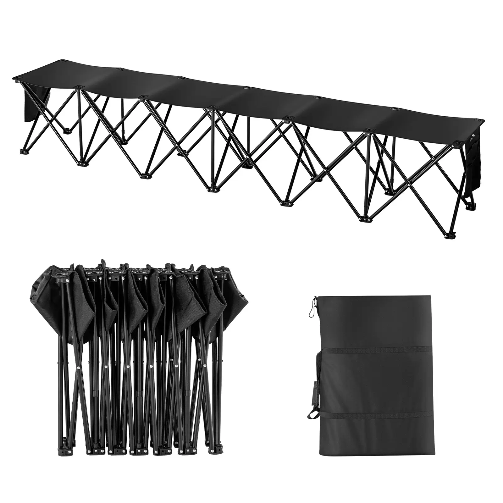 【summerfinds】VEVOR Portable Folding Bench, 6 Seats Foldable Sideline Bench, Outdoor Camping Bench Chairs with Carry Bag, Team Sport Sideline Bench for Football, Camping, Fishing, No Assembly Instant Seating, Black