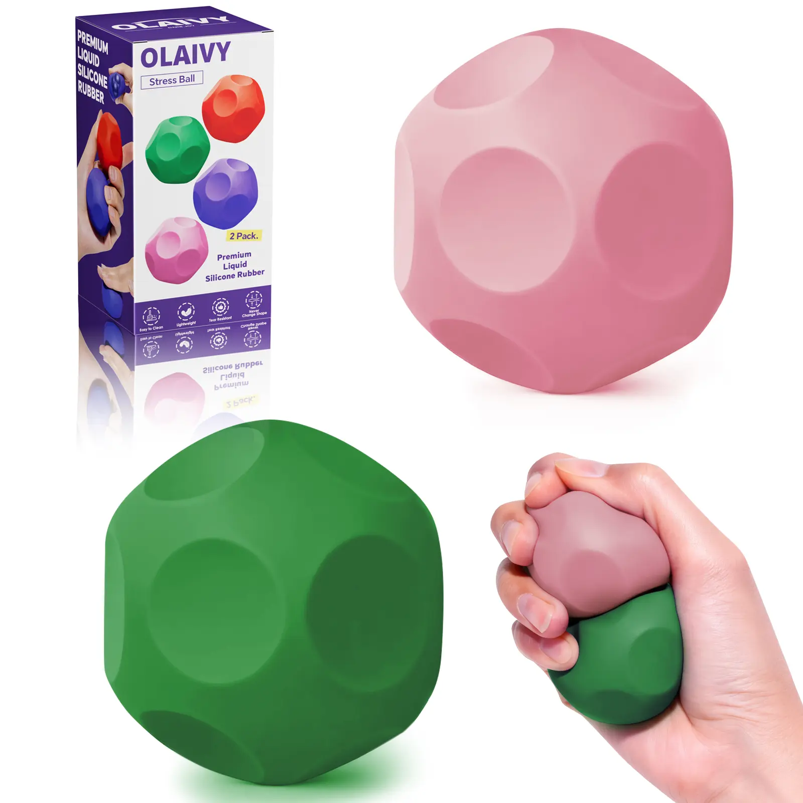 Sensory Stress Balls - Fidget Toys for Adults & Teen, Silicone Polyhedron Hand Therapy Ball with Beads Inside Relief Stress Squeeze Toy for Autism & ADHD, Office Desk Toy