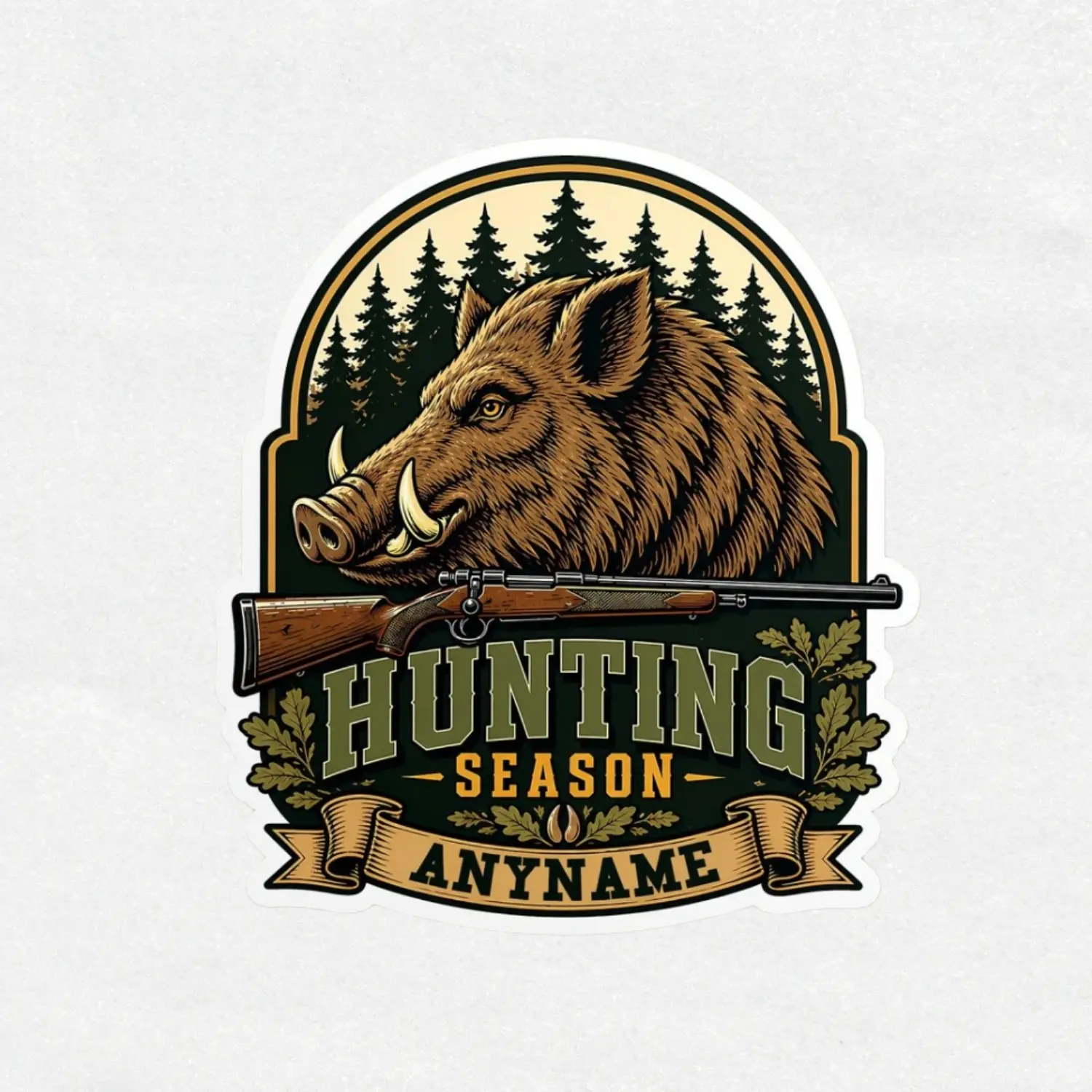 Personalized Hunting Season Wild Boar Vinyl Sticker, Custom Hunter Name Decal, Wild Hog Hunting Sticker, Waterproof Die-Cut Gift, Outdoorsman Decal