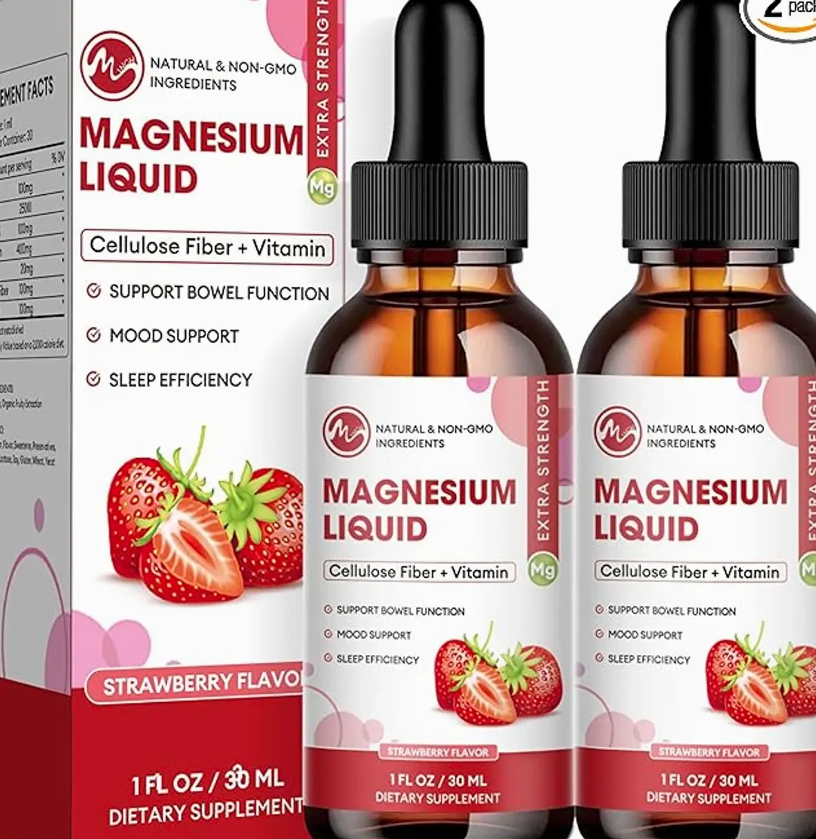 2 Pack Magnesium Glycinate Liquid, High Absorption Magnesium Liquid Drops with Cellulose Fiber, Bromelain, Vitamin B6, C, D, Zinc, Magnesium