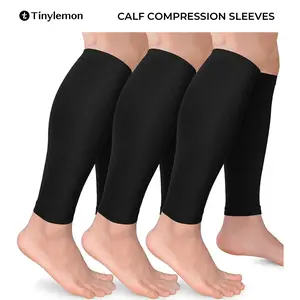 Tinylemon 3 Pairs Calf Compression Sleeves 20-25mmHg for Women Men Leg Support Running Shin Splints Relief Knee Saver Wellknee Plaster Black Healthcare Tool Patellaband