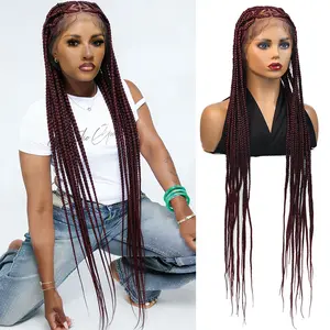 36" Synthetic Lace Braided Wigs Blonde Heart Box Braids Lace Wigs Long Black Cornrow Braided High Quality Lace Front Wig Ladies