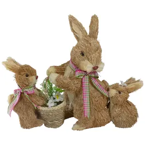 Northlight 12.5" Sisal Mommy w/Baby Bunnies Figure