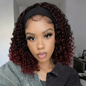 Curly Headband Wigs for Black Women Synthtic14inch Short Shoulder Length Headband Wig for Women Curly Half Bob Wigs with Headbands Attached Daily Use