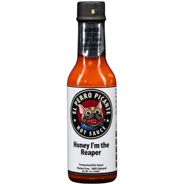 Honey I'm the Reaper, Hot Sauce, Natural, Gourmet, Small Batch, Fermented, Carolina Reaper, Organic Honey, Habanero, Fresno Chili, Garlic, Onions, Carrots Spicy Flavor
