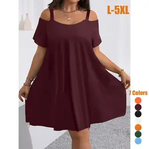 Plus Size Women's Round Neck Short Sleeve Shoulder Cut Out Fitted Casual Midi Dress, Comfortable Fabric, Perfect for Bridesmaids, Vacation, Travel