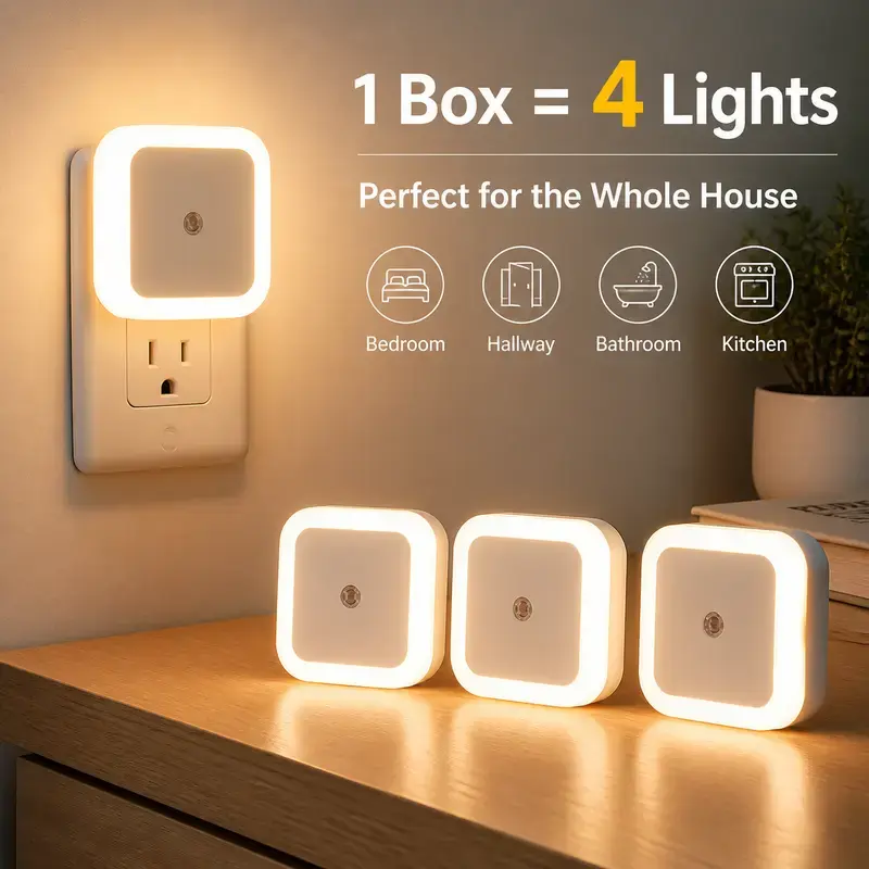 Night Light, Night Lights Plug into Wall 4-Pack,Plug in NightLight, Dusk to Dawn NightlightLed Night Lights for Bedroom,Bathroom,Hallway Warm White HomeLightingSpringStatements