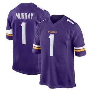 Unisex Football Vikings Team Kyler Murray 2026 Game Jersey Purple Breathable V-neck Design Embroidered Button Front Sporty Long Tee