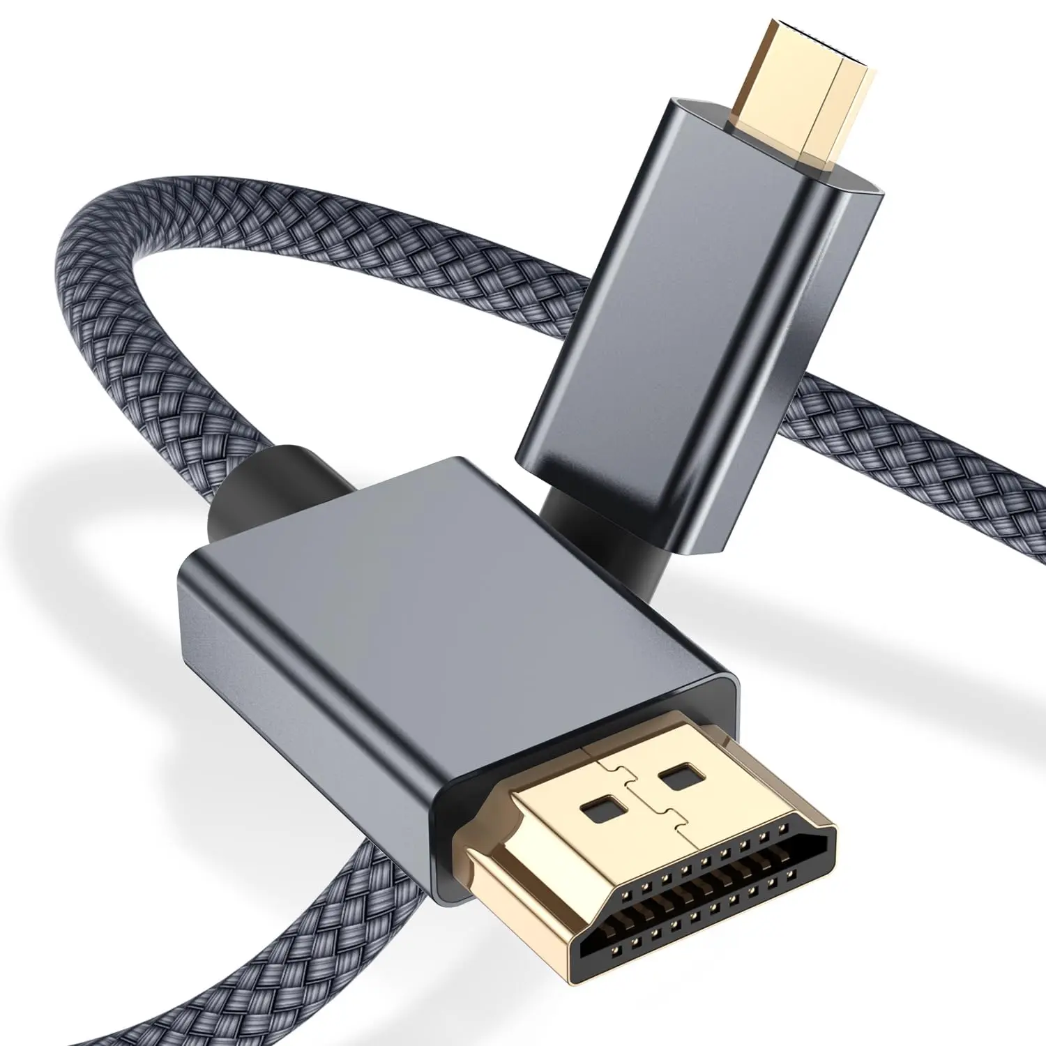 6.6 FT Micro HDMI Cable - 4K 60Hz Aluminium Shell Copper Nylon Cord, Connects Digital Devices to an HDMI TV, for 3D Devices, Raspberry Pi 4/4b, GoPro Black Hero 10/7/6/5/4, Sony A6000/A6300, Nikon B500, Lenovo Yoga 3 Pro/710, Canon (Ethernet-Ready)