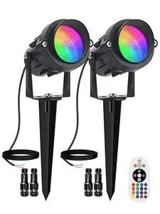 9W RGB Low Voltage Landscape Lights Color Changing Remote Control Spotlights Waterproof LED Landscape Lighting for Garden Pathway Christmas Halloween Outdoor Decorative permanent outdoor lights
