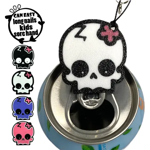 Wankam PLA Bioplastic Beverage Can Opener - 3.5cm*4cm Compact, Ergonomic Gentle Grip, Lightweight 3D Printed Cute Skull, Portable Kitchen Utensil with Keychain Strap, Gift for Adults (Holidays, Birthdays, Camping, Daily Errands, White)